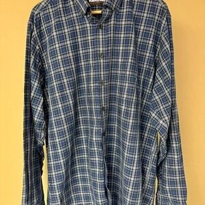 Kirkland Signature Men XL Non-Iron Dress Shirt Plaid Western Blue